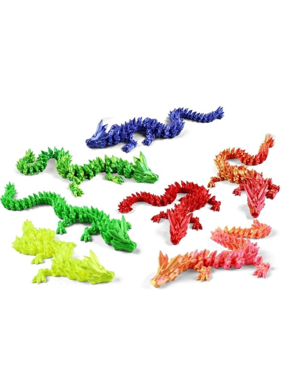 7 PACK - 3D Printed Flexible Crystal Dragons – 11.81 Inches
